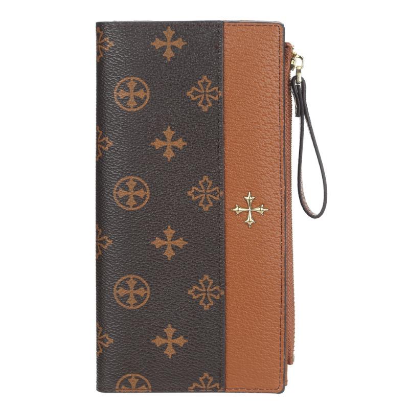Four-leaf clover women's wallet, fashionable and large-capacity long multi-card buckle retro-printed high-end clutch bag.
