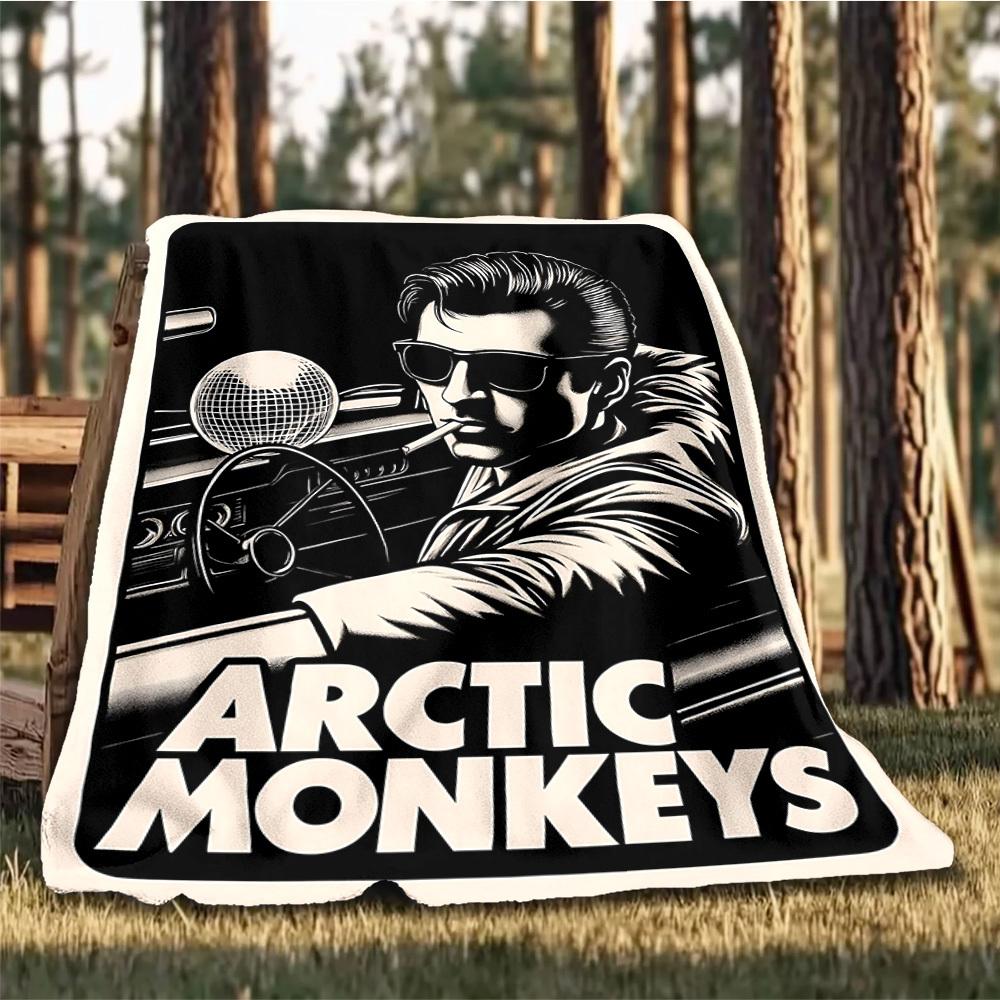 1pc Arctic Monkeys Poster Outdoor Flannel Blanket, Cozy & Warm Soft Te Playful Design, Napping Camping,