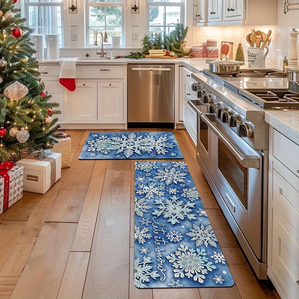 1Pcs Anti Fatigue Kitchen Rugs, Snowflake Print Waterproof Non-Slip Thick Cushioned Kitchen Mat Heavy Duty Comfort Standing Mat for Kitchen