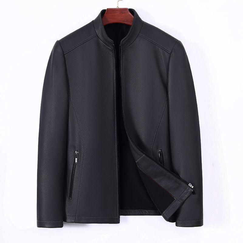 

Мужская куртка из натуральной козьей кожи первого слоя на весну и осень, новая приталенная куртка с воротником-стойкой для деловых людей среднего возраста 5XL