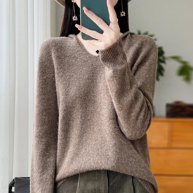 Damer Strikket Hettegenser 100% Ull Genser MODERN NEW SAGA Vinter Strikket Pullover Genser Myke Varme Ullgensere Jumper Strikket Topp
