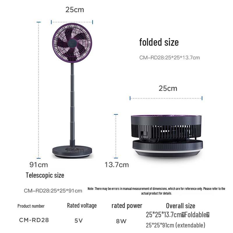 Airmate Folding Ret retractable Desk Fan with Remote Control and Night Light