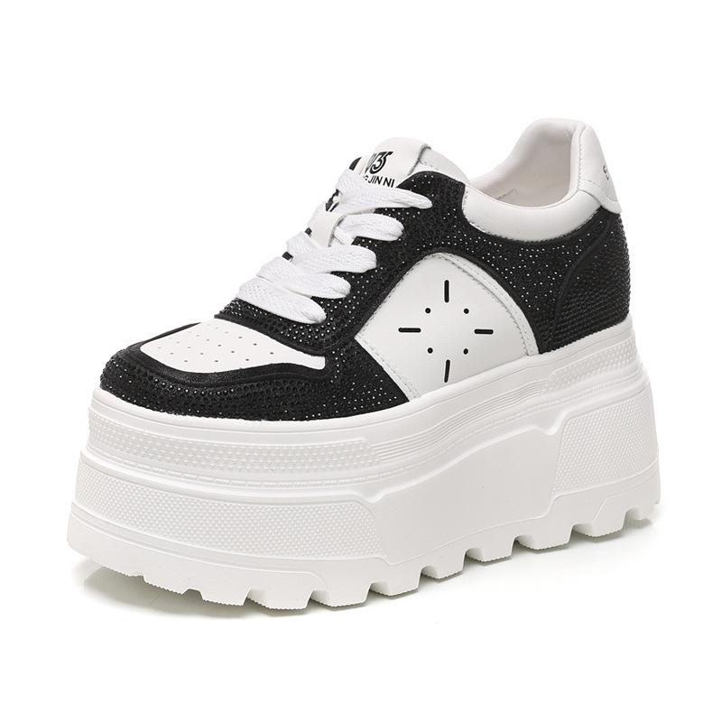 

Мода 10СМ Кожа из микрофибры Весна Платформа Клин Женская Повседневная Обувь Блестящая Обувь для Скейтбординга Модная Осенняя Обувь Массивные Кроссовки 34 чёрный