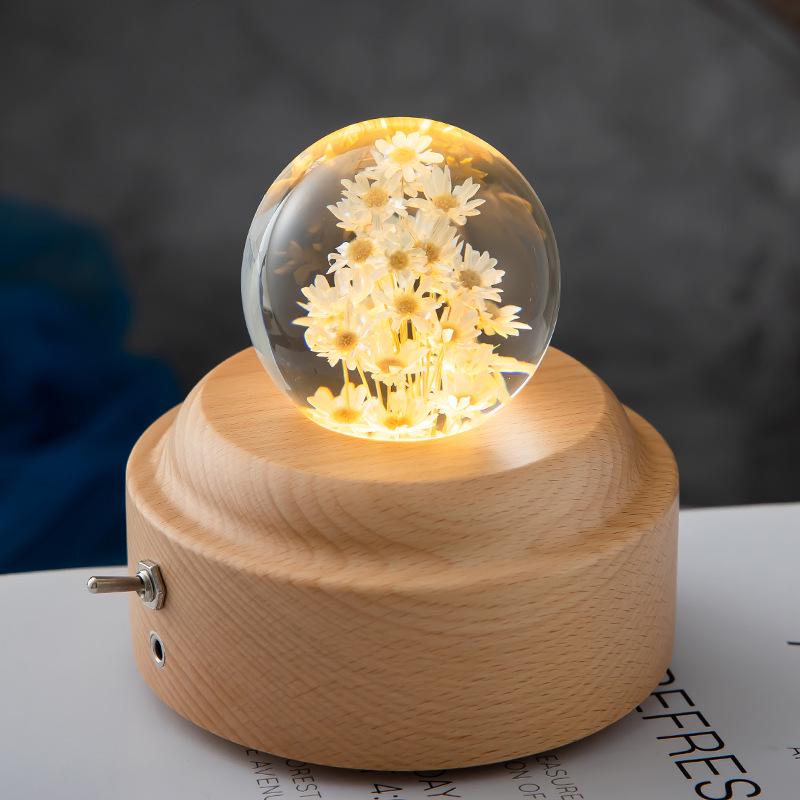Dandelion Crystal Ball Night Light with Preserved Flower