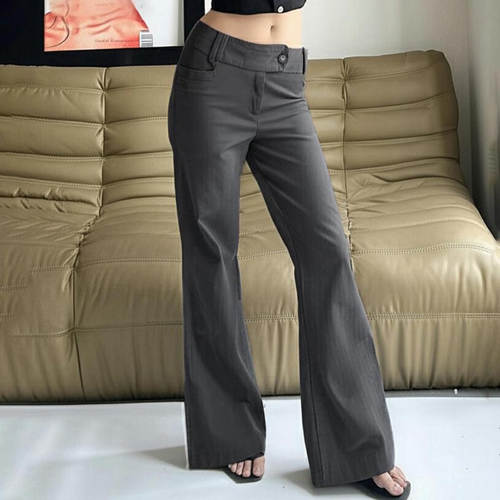 Retro Gerade Geschnittene Gewebte Hose mit Niedrigem Bund - Lässig, Vielseitig, Alltagsstil