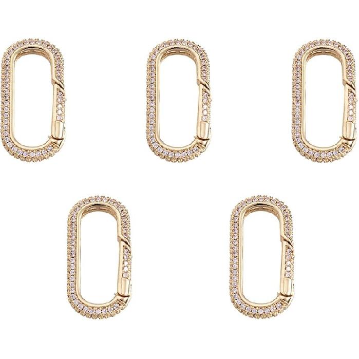 Craftdady 5ps Micro Pave Cubic Zirconia Spring Gate Ring Clasp CZ Rhinestone Golden Brass Oval Trigger Spring Snap Clip Hook Buckle for Keychain