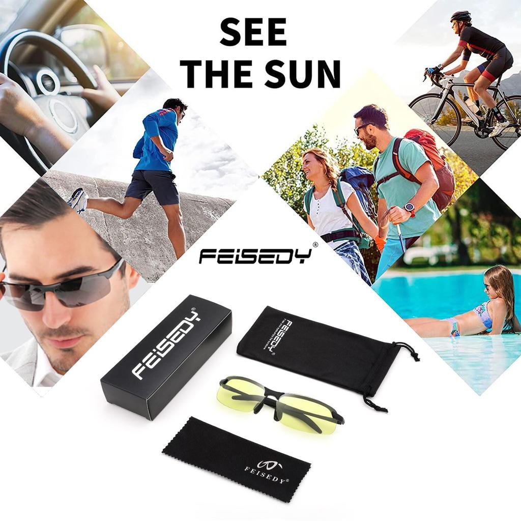 [FEISEDY] Photochromic Polarized Sunglasses for Men, Metal Frame, UV Protection, Lightweight, for Golf, Sports, and Driving, B1067