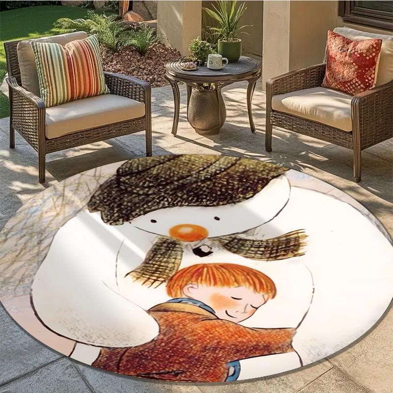 The Snowman Cartoon Round Area Rug,Carpet Rug for Living Room Bedroom Sofa Playroom Decor,Non-slip Floor Mat Q0044