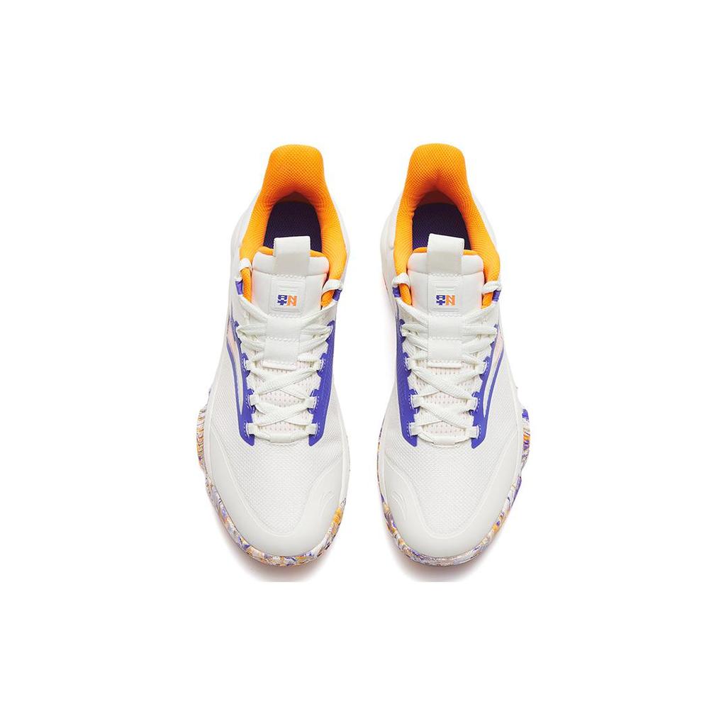 new Anta Bastard Lightweight Wear resistant And Non slip Low Top Basketball Shoes White Orange Purple