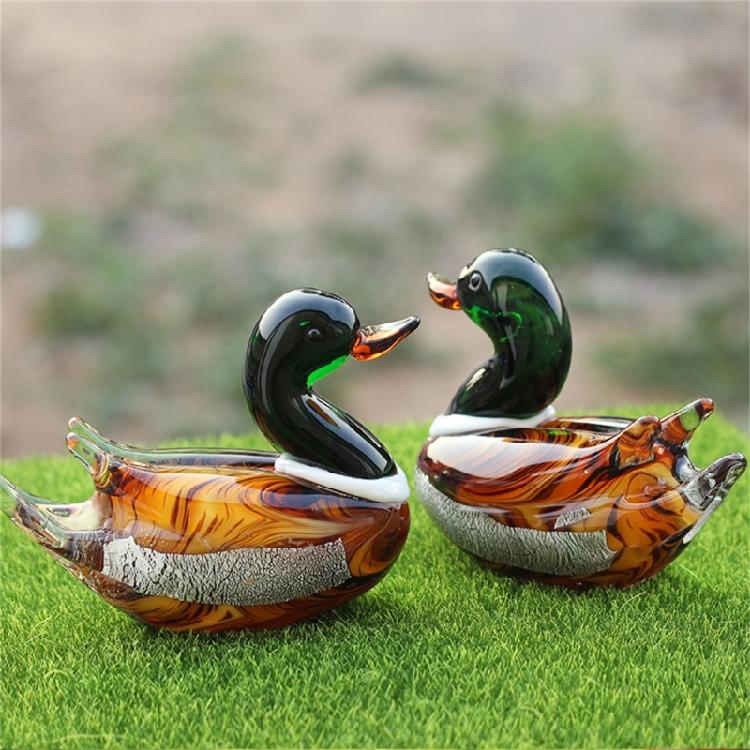 Art Glass Duck Miniature Animals Collection Glass Duck Figurines Tabletop Ornament for Home Office Decorations Gift