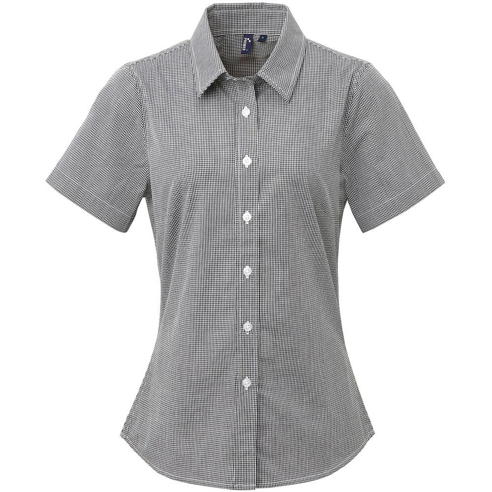 Premier Womens/Ladies Microcheck Short Sleeve Cotton Shirt