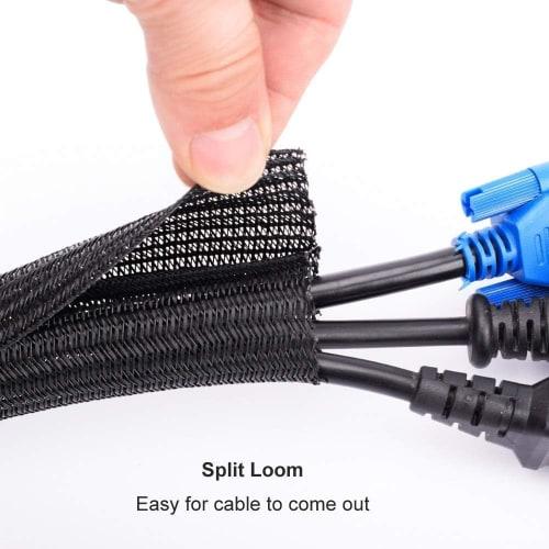 ZhiYo Braided Cable Sleeve, Black, Length Approx. 3m, Diameter 12-18mm Expandable Cable Storage Sleeve, Anti-Bite Wiring Cover for Car/Home/Office
