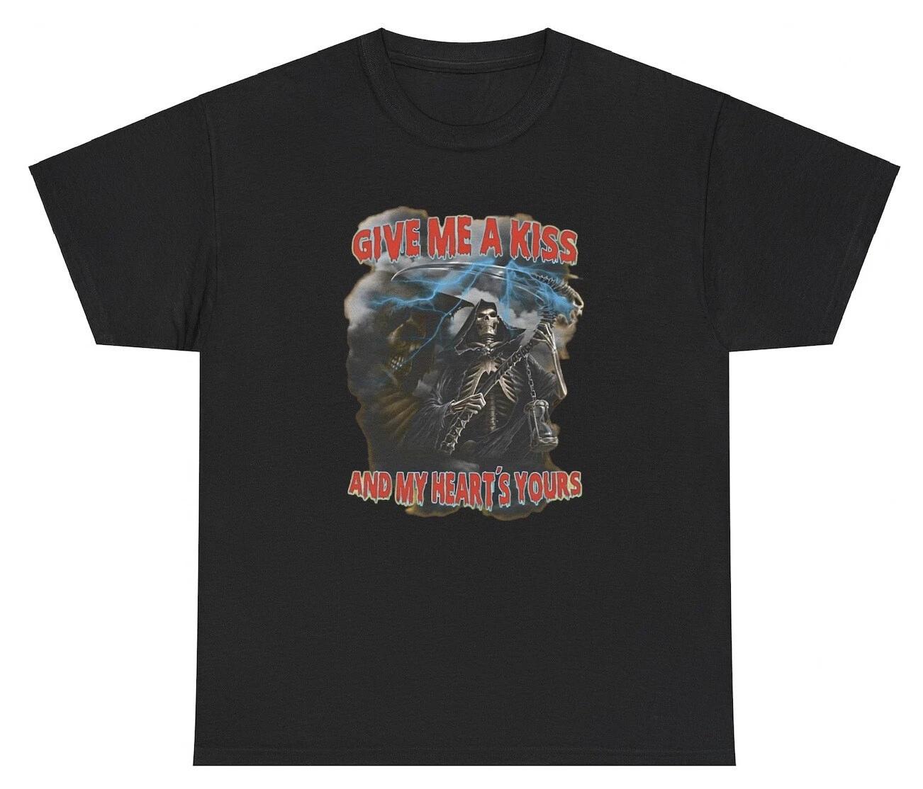 Give Me A Kiss And Hearts Yours Skeleton T Shirt Funny Hard Dank Meme Ironic Tee S