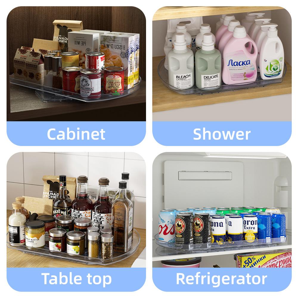 Aoresac 1 Pack Fridge Lazy Susan Organizer 360 Degree Turntable Spice Rack Clear Rectangle Rotating