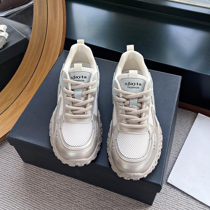 

2025 summer dad shoes new Korean version ins female students thick sole heightening mesh breathable thin casual shoes women 35 серебряный