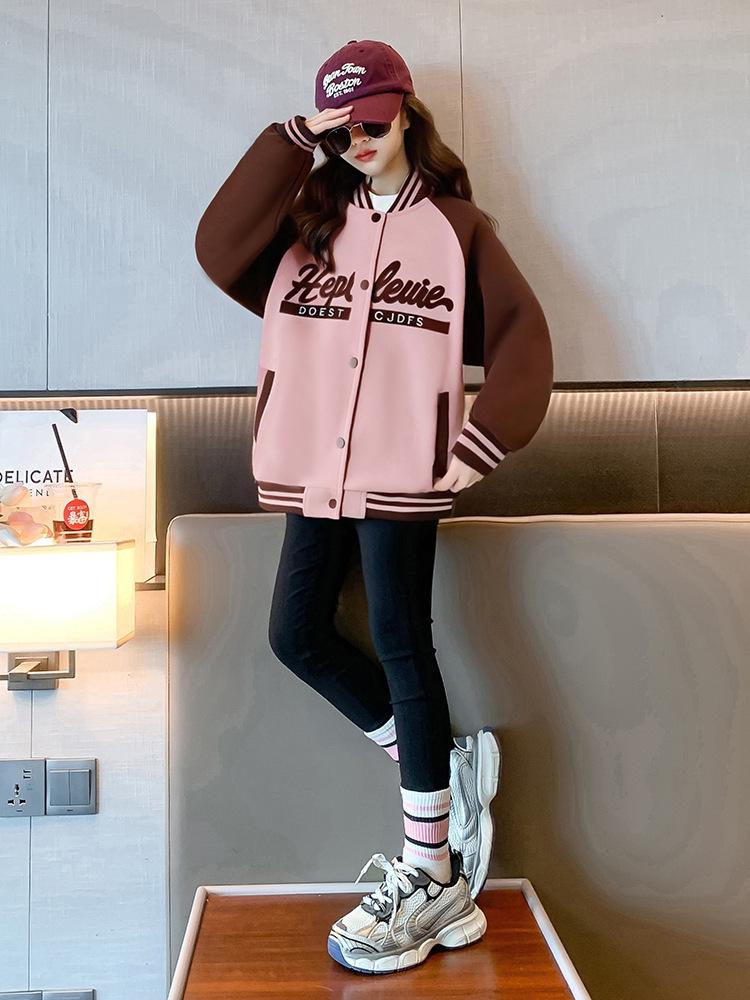 Girls' Spring 2026 Baseball Jacket: Stylish Sports Jacket for Big Kids and Junior High Students