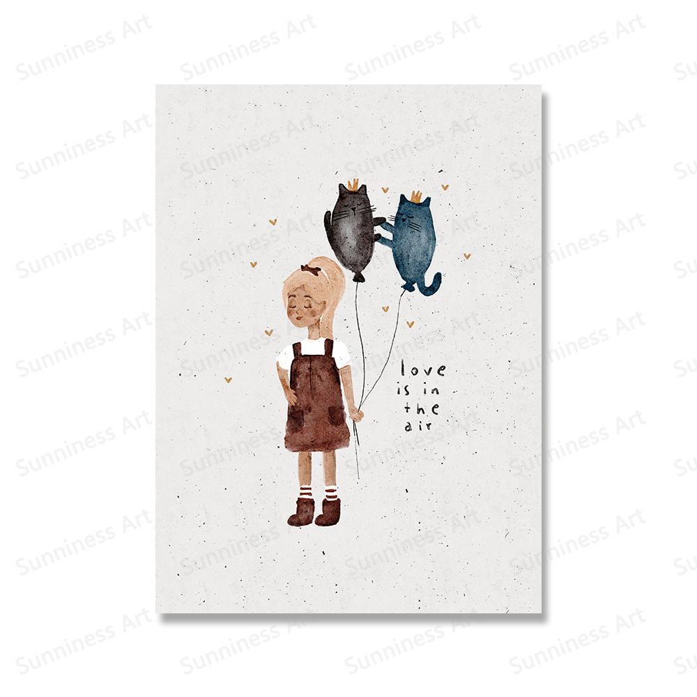 Lustige Tiere Kaninchen Gans Bär Katze Mädchen Blume Ballon Alphabet Poster Drucke Wand Kunst Leinwand Bilder für Baby Kinder Zimmer Dekor