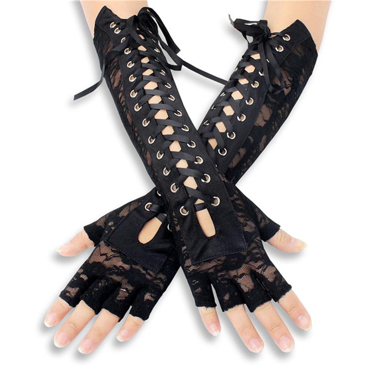 1 Par Kvinnor Elegant Bal Nattklubb Snörhandskar Tea Party Fingerlösa armbågslängda handskar