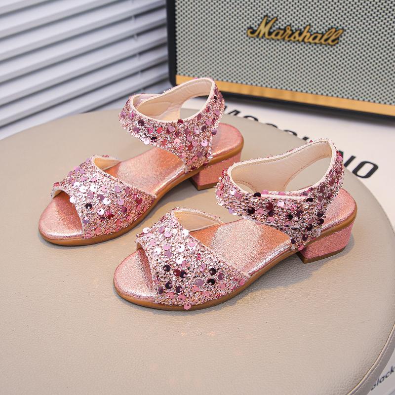 

Детские сандалии милые для девочек обувь для танцевальных выступлений свадебные туфли на высоком каблуке 2025 лето новые детские туфли принцессы с открытым носком шикарные 26 розовый