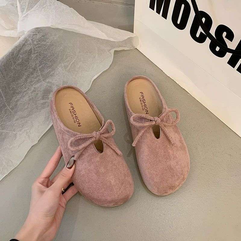 Au Ruofeng's new bag head slippers women's outer flat bottom half tray 2025 pedal new non-slip for pregnant women, ugly and cute Boken