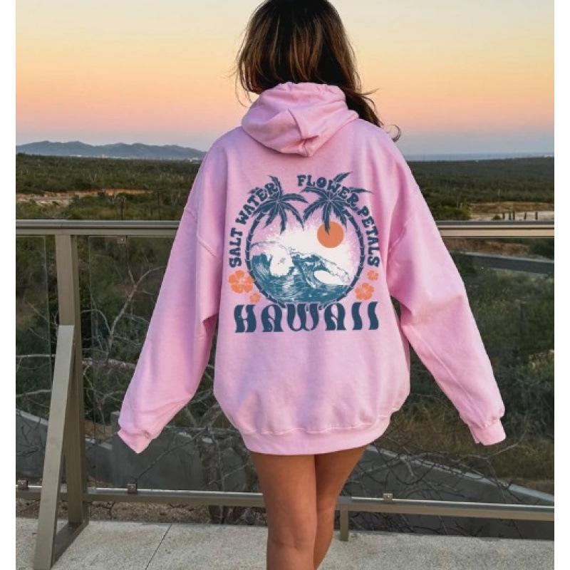 2025 New European Women's Drop Shoulder Ribbed RosaBlumen Hoodie with Printed and Embroidered Options