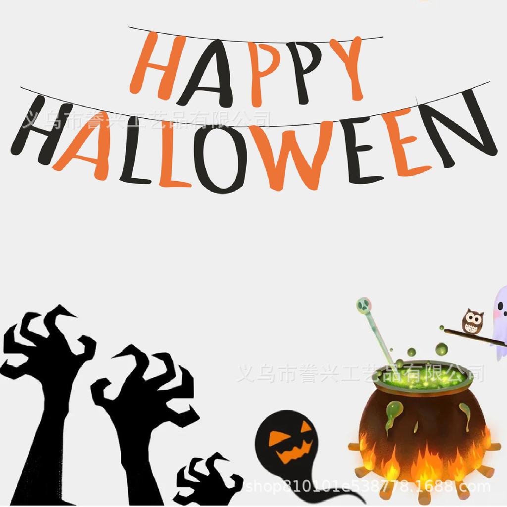 Halloween Flagga Festdekoration Dödskalle Spöke Väggdekoration Feststämning Arrangemang Banner Latte Blomma