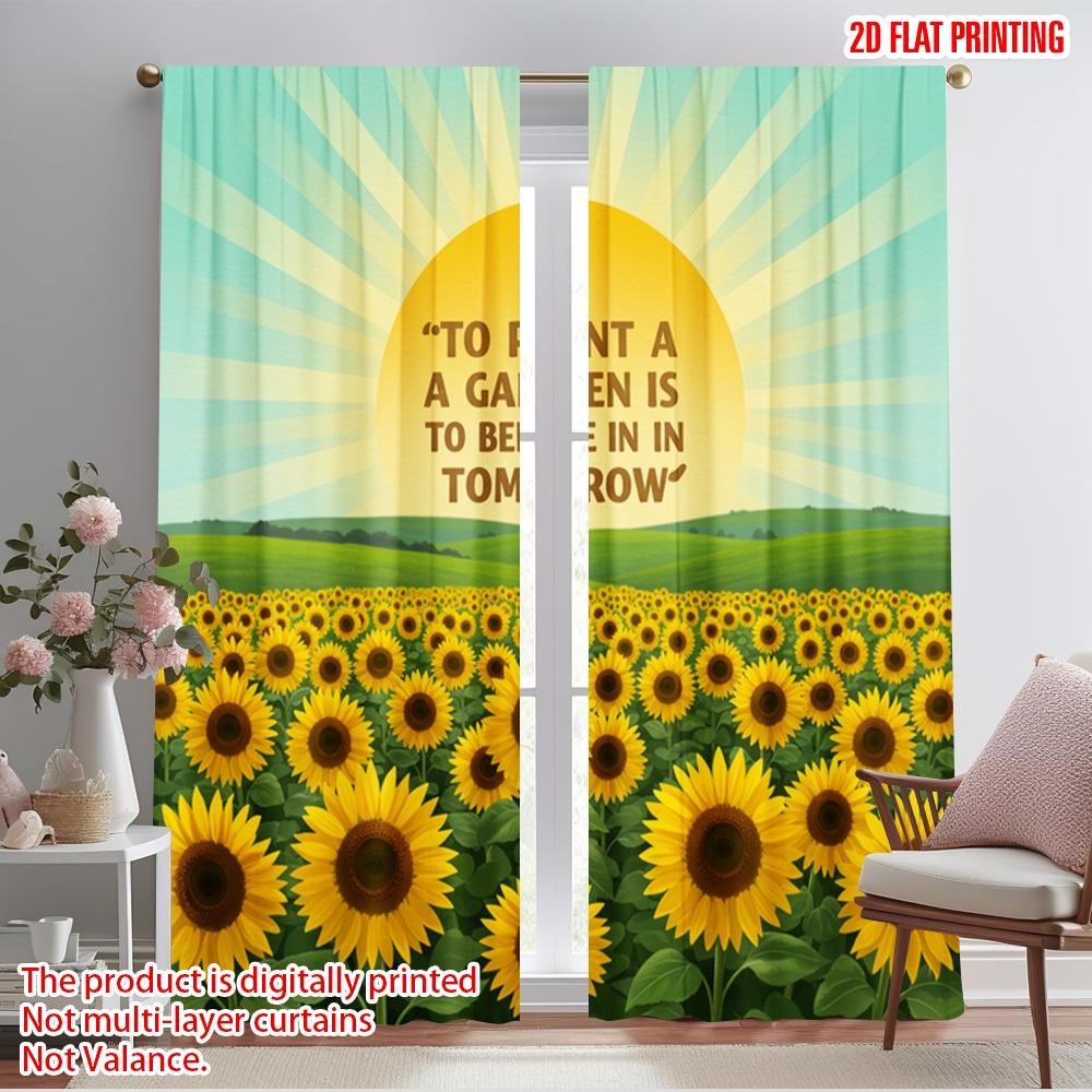 2pcs 2D Flat Printing Drapes Sunflowers Belief Tomorrow Garden Polyester Without Electricity Party Decorations for Room Bedroom