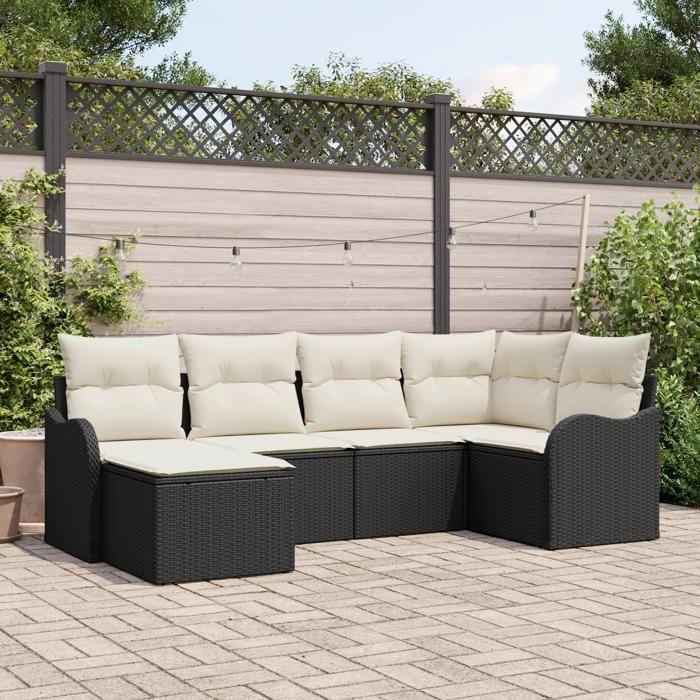 VidaXL Ensemble de Canapé de Jardin 6 Pièces avec Coussins Rattan Poly Noir 3354436