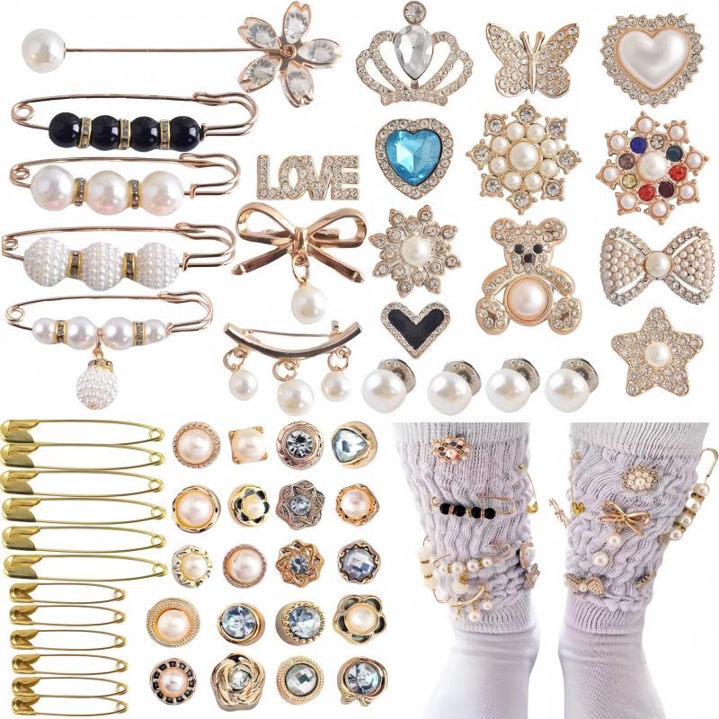 Gold Socks Charm Brooch: Shiny Jewelry Pin and Safety Pin for Sock Accessories