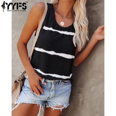 Women's Fashion Casual Summer Spring Stripe Print Sleeveless U-Neck Blouses & Shirts