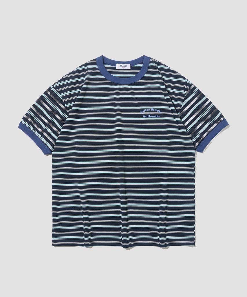 TAILOR STUDIO Authentic Soft Logo Stripe T-Shirt (Navy/Blue)