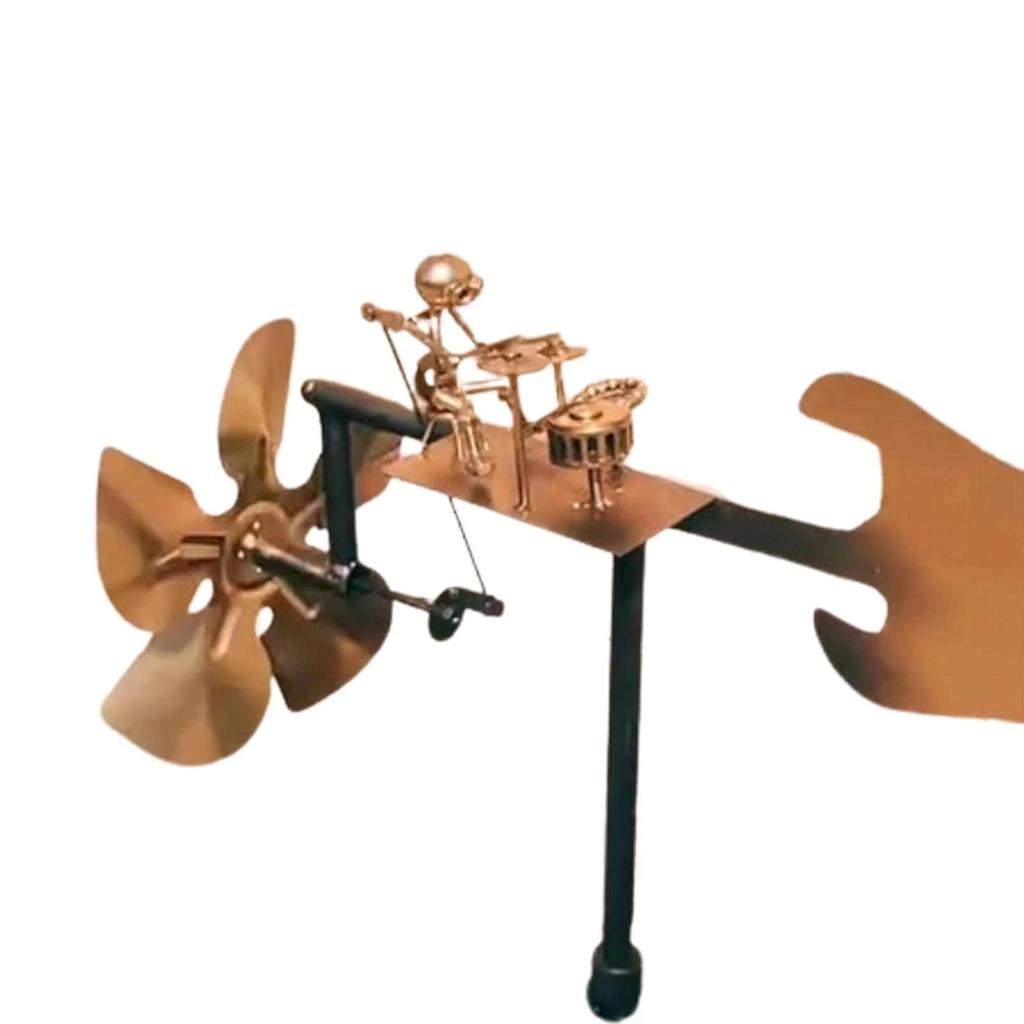 Metal Drummer Windmill Statue Decorative Wind Power Rock Art Statue Outdoor Wind Sculpture for Yard Lawn Garden Patio Decor