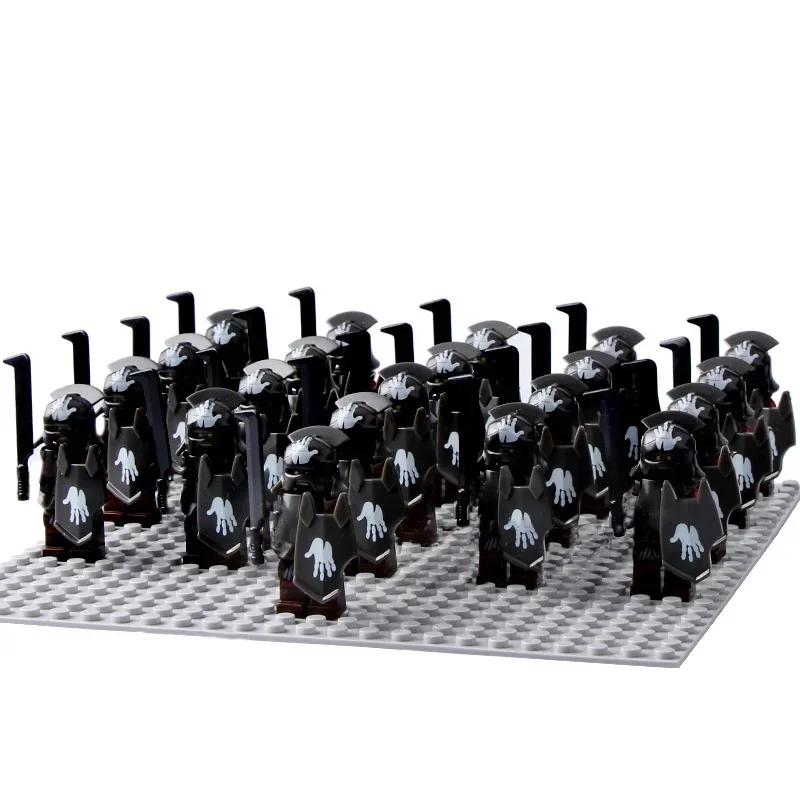 21Pcs/lot Dane Iron Feet Eomer Rohan Warriorr Vs Uruk Hai Army Figrues With Shield Sword Bow Spear Building Blocks Toys for Kids