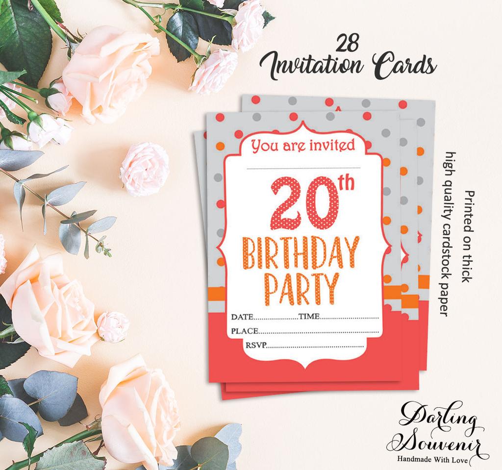 Darling Souvenir White Birthday Invitation Card Printable Elegant Fill or Write In Blank Party Invites 28 Pcs 5 X 7