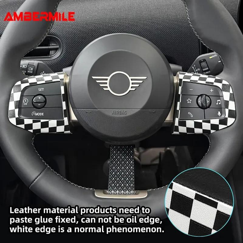2PCS Car Steering Wheel Button Frame Sticker for Mini Cooper F65 F66 F67 J01 J05 U25 Leather Car Interior Decoration Accessories