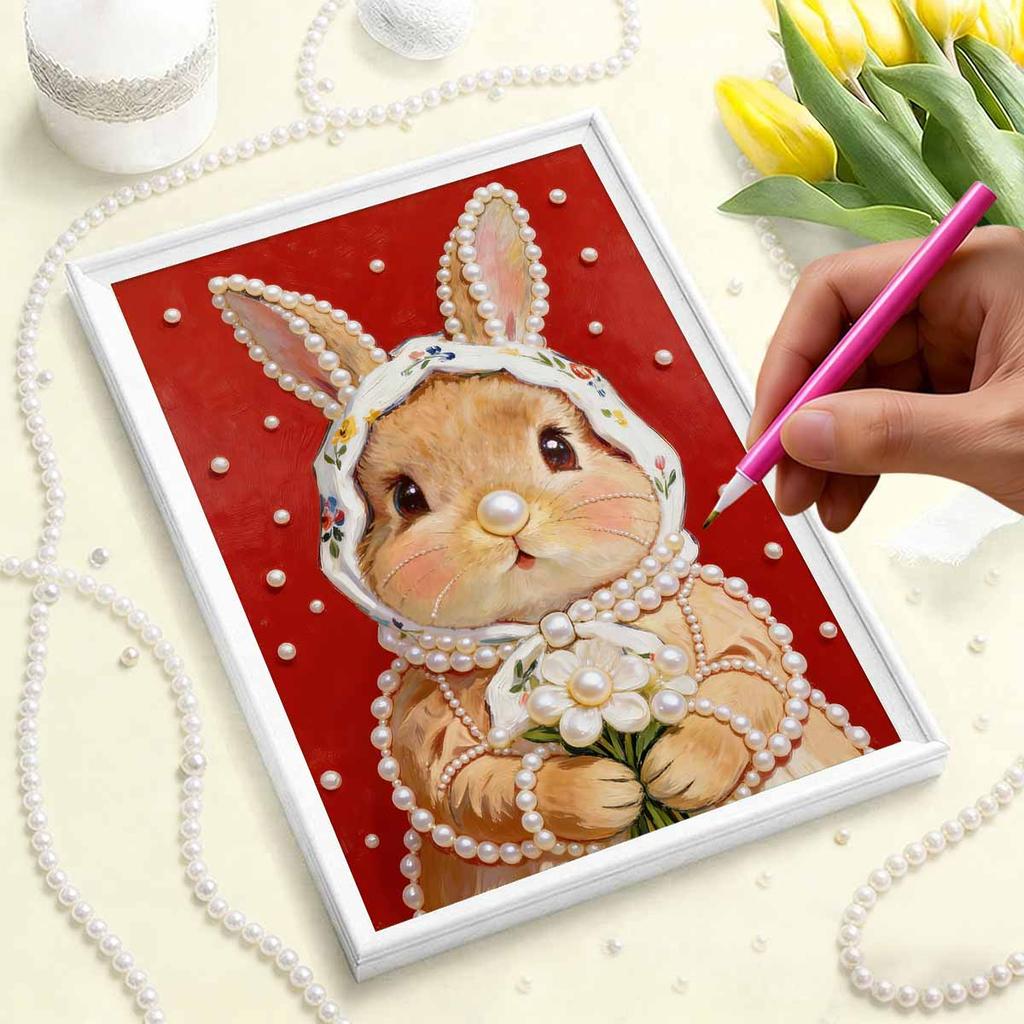 Handmade DIY Pearl Painting Little White Rabbit Theme Bedroom Living Room Frameless Diy Handmade Sticky Diamond Creative Canvas Painting