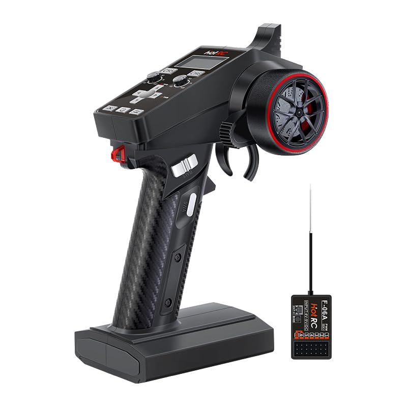 HOTRC CT-6A 6-Channel Radio Transmitter and Propo Set for RC Boats, RC Cars, and Tanks, LCD Display, 300M Long-Range Control, One-Handed Operation