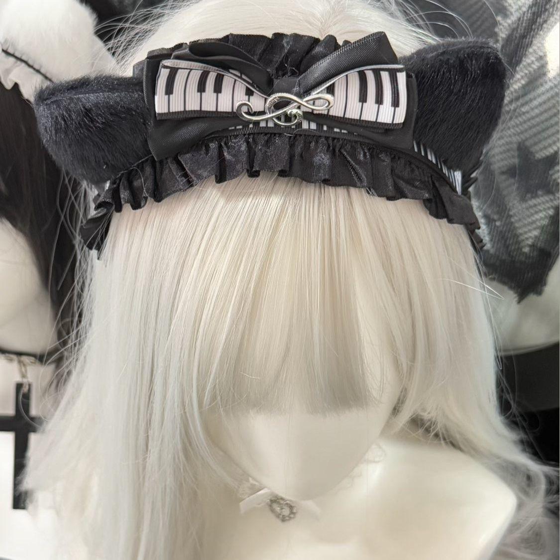 

hair band hair bow Headband musical note cat ear plush gothic style Lolita y2k accessories hair accessories woman Head jewelry чёрный