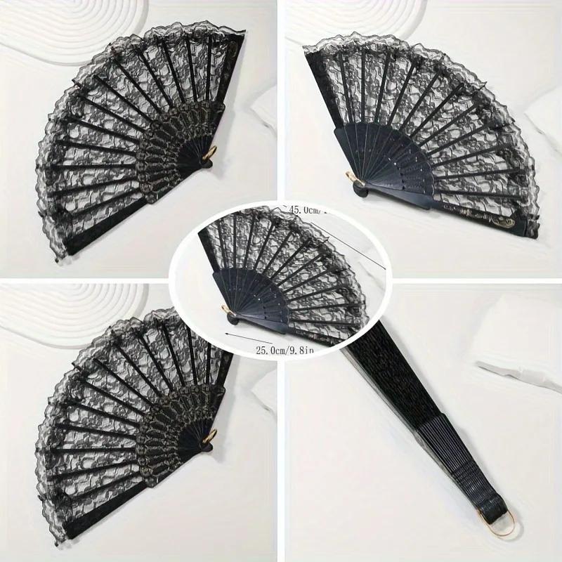 1pc Classic European Style Lace Fabric Hand Fan - Foldable Handheld Floral Design Women Weddings Nightclubs Cosplay