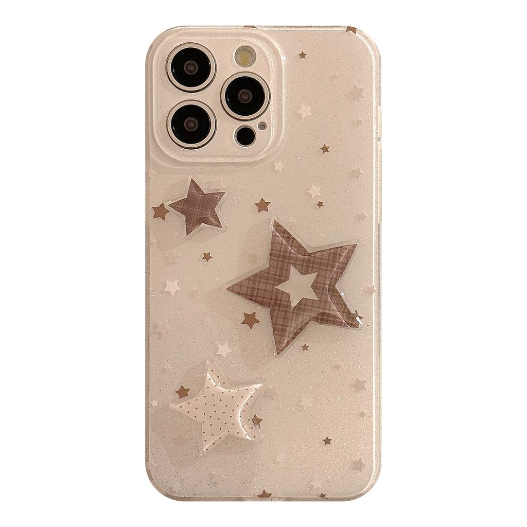 Dreidimensionale braune karierte Sternhülle für Apple 16 Handyhülle Glitzerpuder Iphone15promax Weiche Hülle 14 Doppelschicht 11