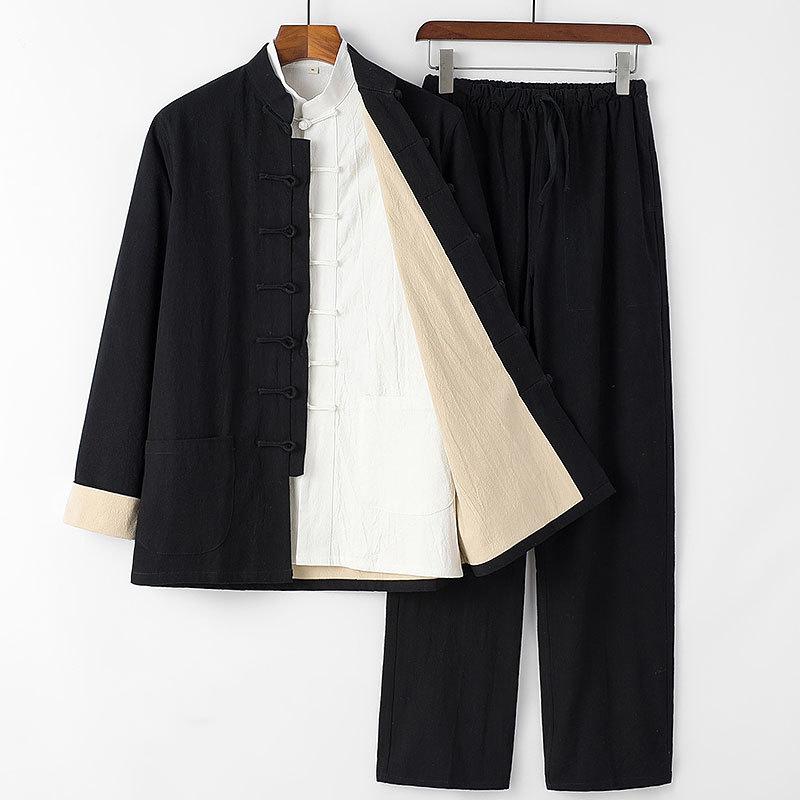Chinese Traditional Tang Suit Kung Fu Uniform Retro Casual Cotton Linen Plus Size Tai Chi Clothing Set Man
