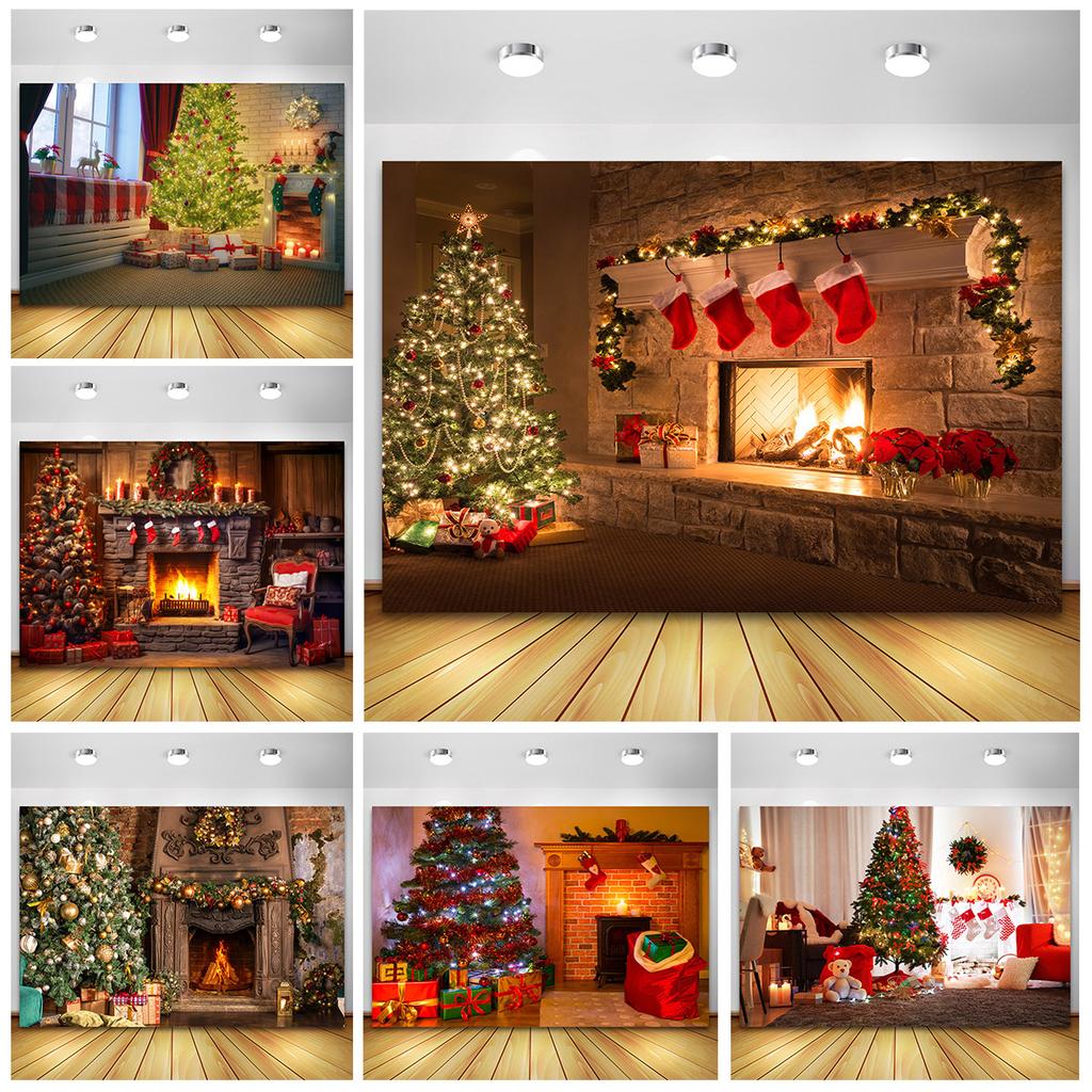 Christmas Photography Backdrop Photo Studio Xmas Tree Fireplace Gift Santa Clause Winter Family Party Decor Kid Photo Ba 477