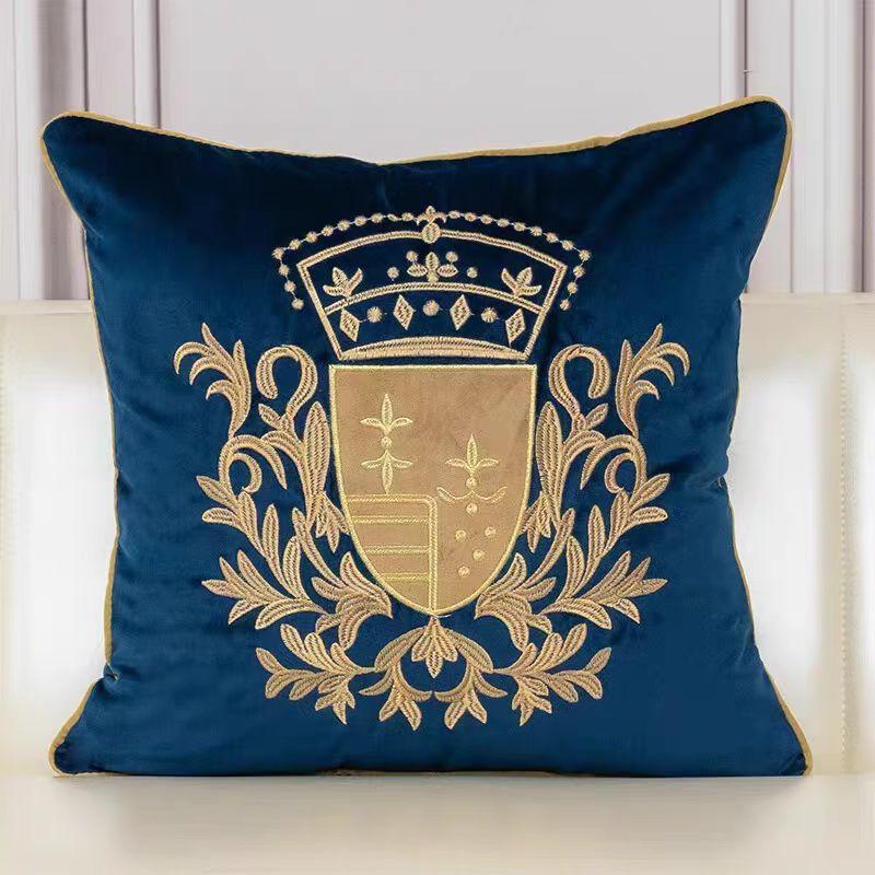 European Style Retro Cushion Cover Solid Color Embroidery Pattern Pillowcase Comfortable Living Room Sofa Throw Pillow Cover