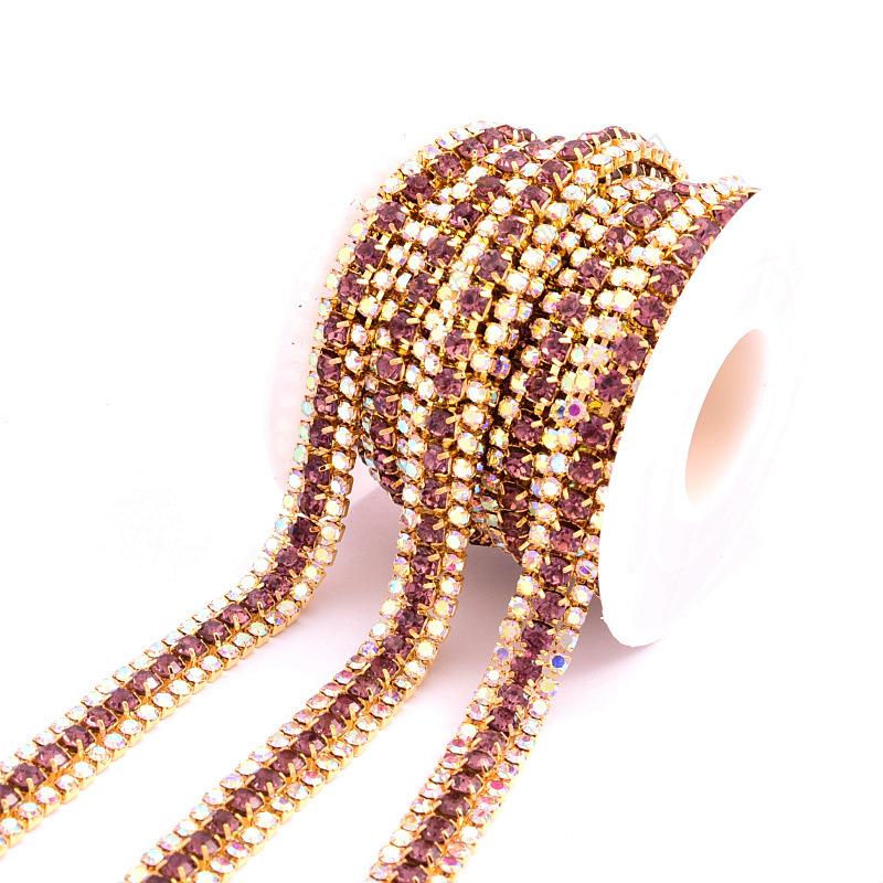 3 Rows Of Two Small And One Large Gold Bottom Claw Chain, Rhinestones, Intensive Diy Clothing Decorative Accessories