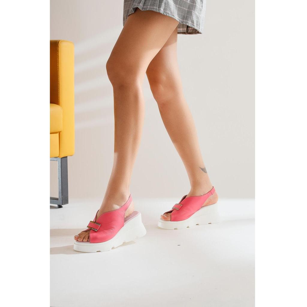 Sandales Cuir Véritable Semelle Haute Dos Ouvert Pierres