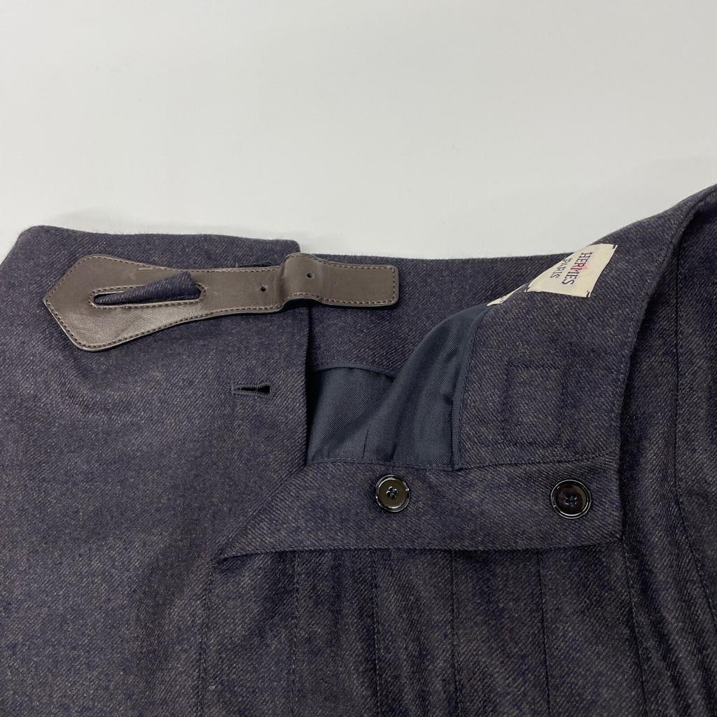 Hermes Grey Leather Belt Wool Pleated Skirt Skirt 38 grayUsed