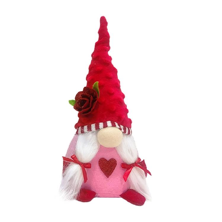 Valentines Day Gnome Decor Stuffed Gnomes Plush Dolls with Rose Flower Ornaments