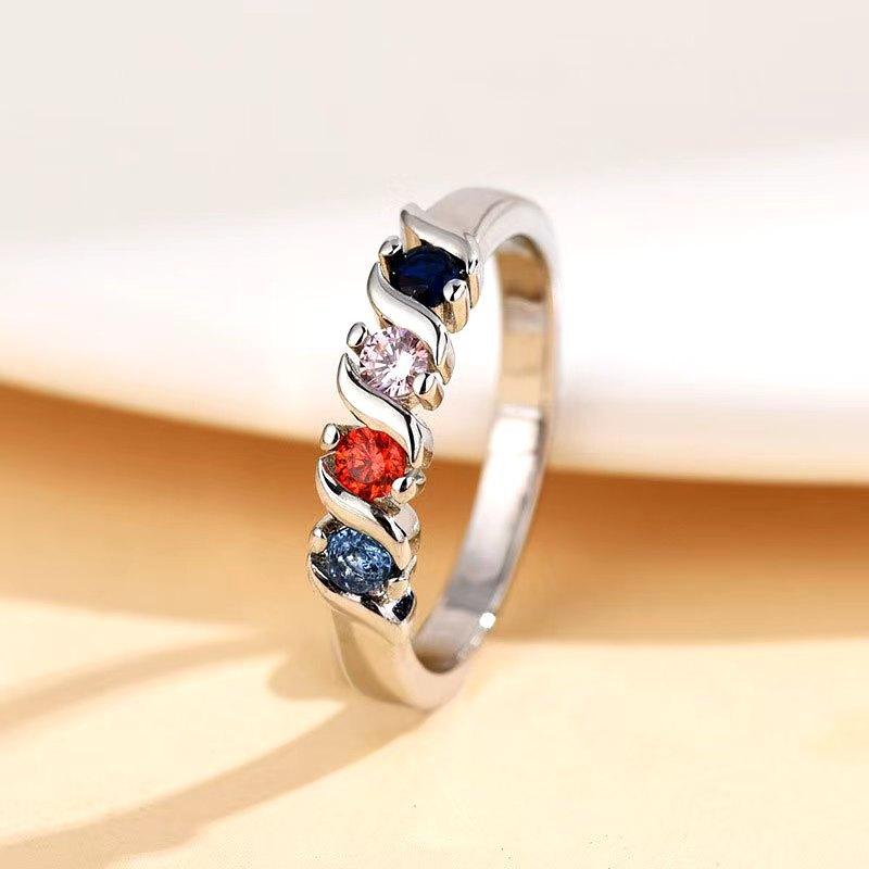 

Minimalist Geometric Single Row Ring With Micro Pave Colorful Zirconia For Women Unique Cool Tone Simple Jewelry no. 6