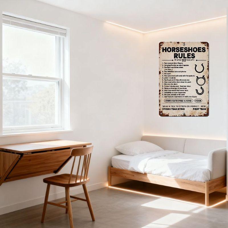 Vintage 'Horseshoes Rules' Metal Tin Sign with Rusty Edges, Artistic Retro Home Bar Man Cave Decor, Custom Novelty Iron Plaque f