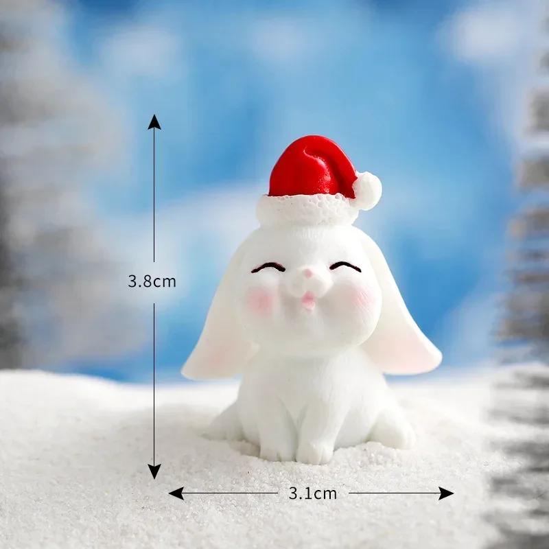 Figurines Christmas Rabbit Micro Landscape Snowman Bunny Ornament Desk Accessories For Home Decoration Kids Gifts Miniature